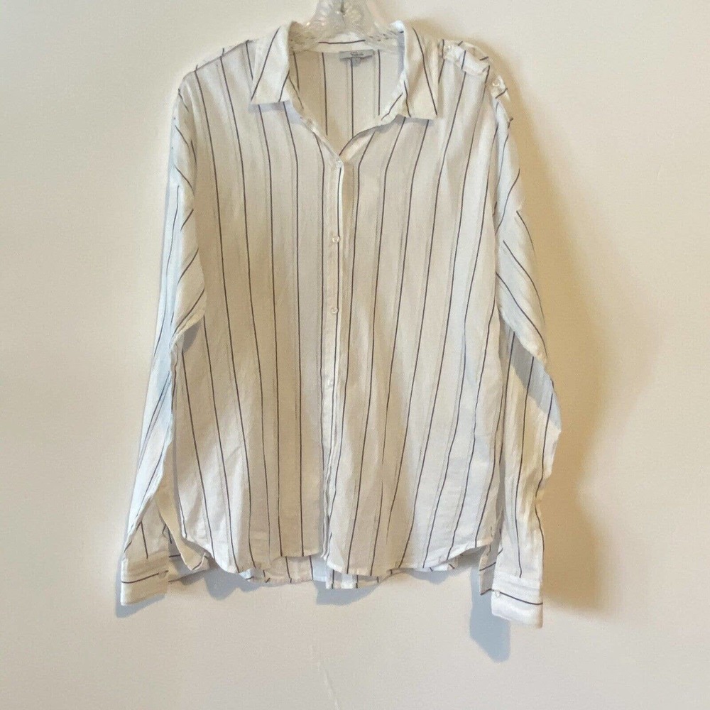 Rails Cold Shoulder Blouse Long Sleeves Casual White Stripes Rayon Cotton Large